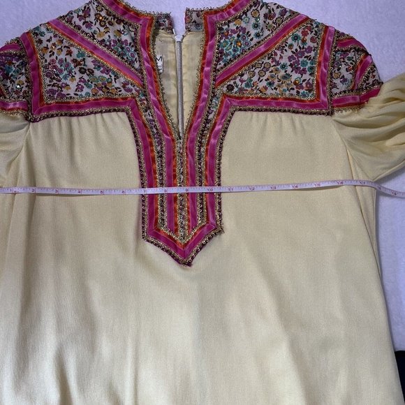 Vintage Malcolm Star Rizkallah Maxi Dress With Rhinestone Beading Size 12 Yellow - Picture 15 of 16